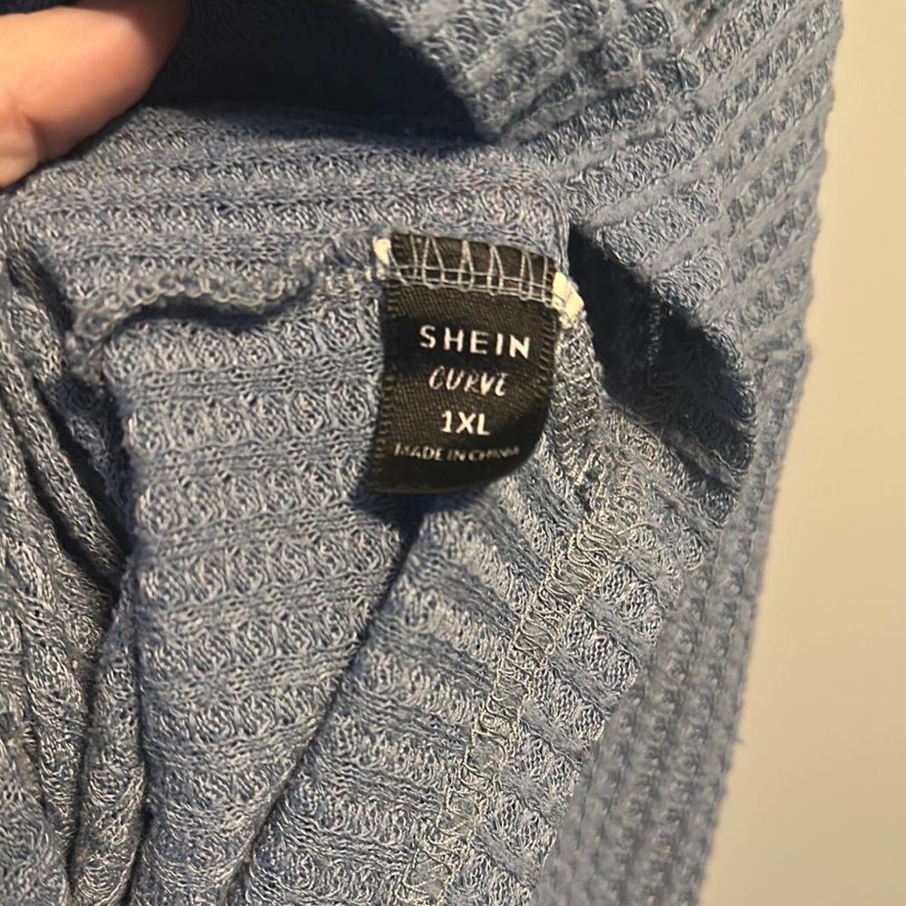 SHEIN Blue Ribbed Polo Collar Sweatshirt - Picture 2 of 5